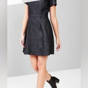 GAP Chambray Fit-and-Flare Dress Indigo Blue Cap Sleeves Pockets Mini Zip Back